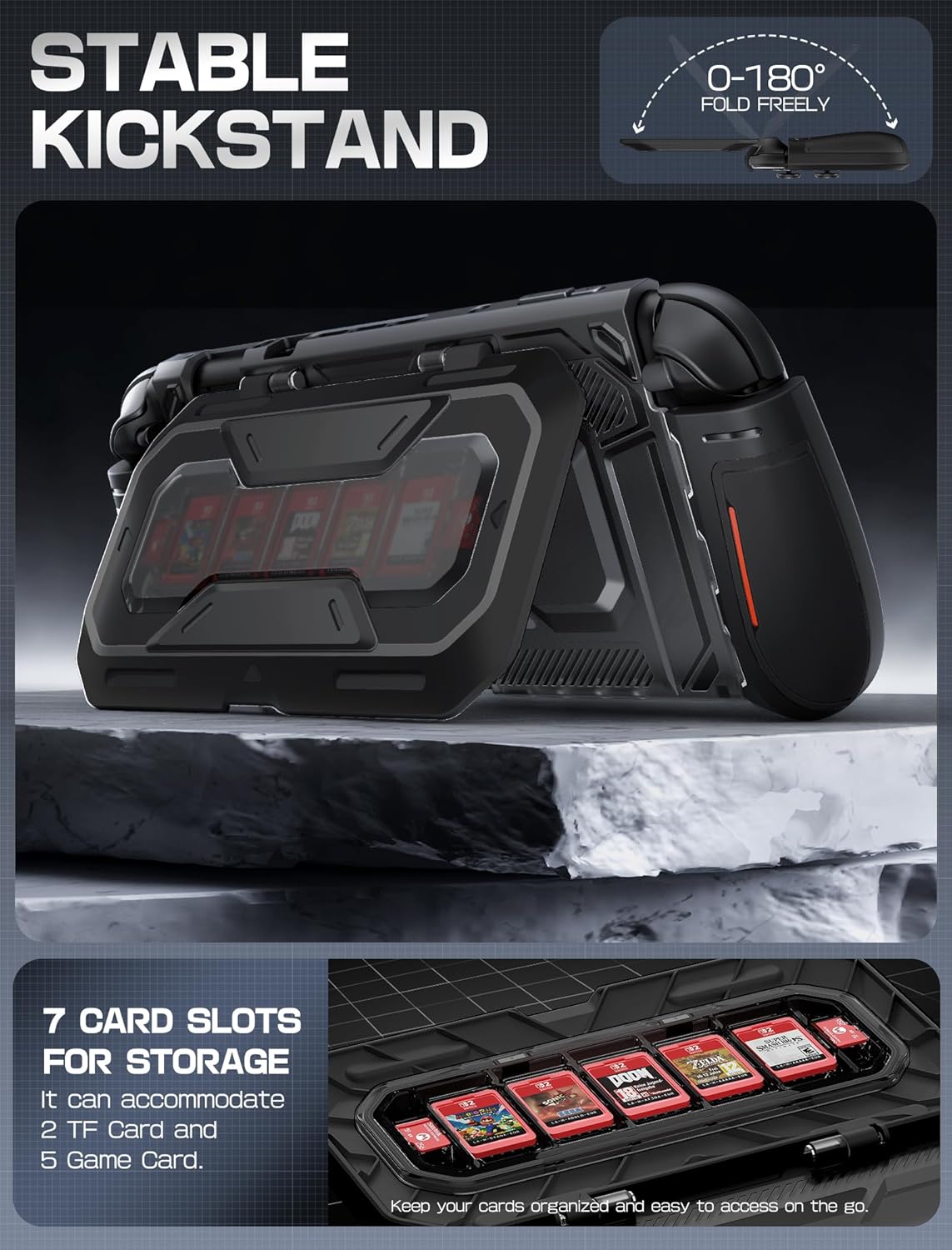 Mumba Dockable for Nintendo Switch 2 Case with Flip Stand, [Titan] Ergonomic Switch 2 Grip Protective Cover Holds 5 Game Cards & 2 TF Cards TPU Accessories and Quick-Release Joy-Con Design (Black)