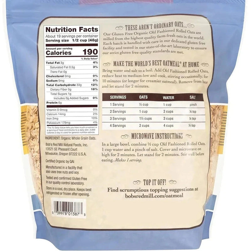 Bob's Red Mill Gluten Free Organic Regular Rolled Oats Old Fashion 907g