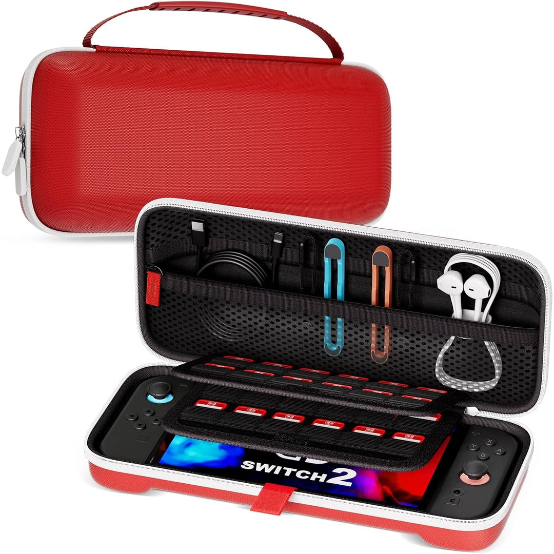 ProCase Carrying Case for Nintendo Switch 2 (2025) with 24 Game Card Slots, Hard Portable Travel Case Storage Bag Protective Pounch for 2025 Nintendo Switch 2 Console and Accessories -Red