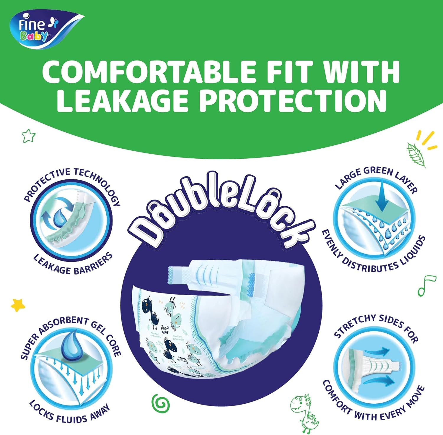 Fine Baby Double Lock, Size 6, Extra Large, 16+ kg, Giant Saver Box, 72 Diapers