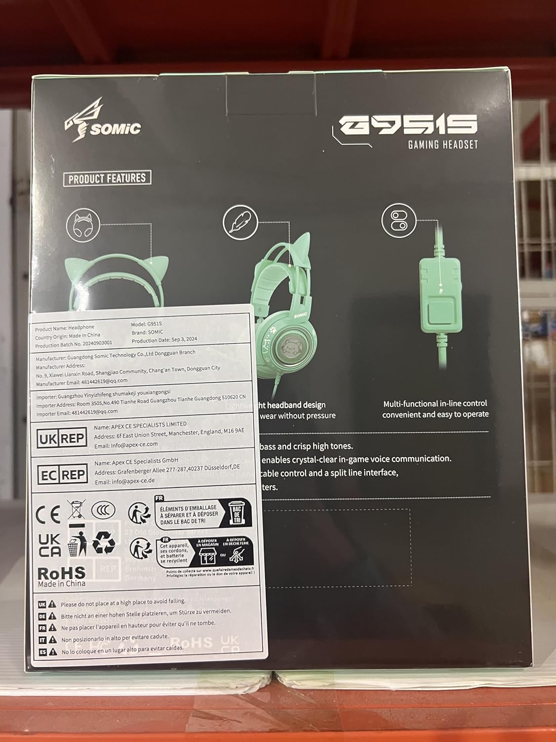 SOMIC G951s Pink Stereo Gaming Headset with Mic for PS4,Xbox,PC,Mobile Phone,3.5mm Noise Reduction Cat Ear Headphones Lightweight Over Ear Headphones for Girls