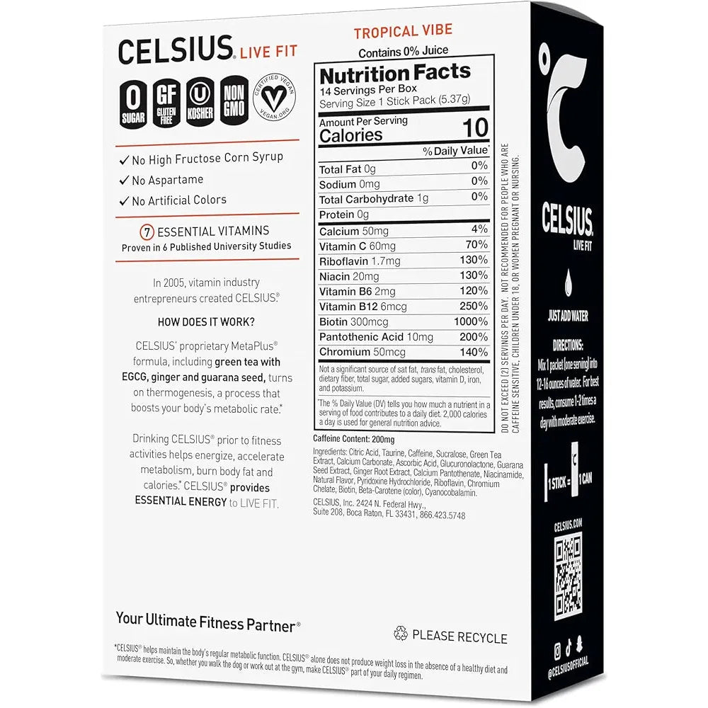 CELSIUS® On-the-Go Powder Sticks Tropical Vibe, Essential Energy 2.6 Oz