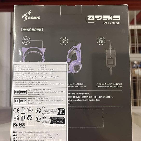 SOMIC G951s Pink Stereo Gaming Headset with Mic for PS4,Xbox,PC,Mobile Phone,3.5mm Noise Reduction Cat Ear Headphones Lightweight Over Ear Headphones for Girls