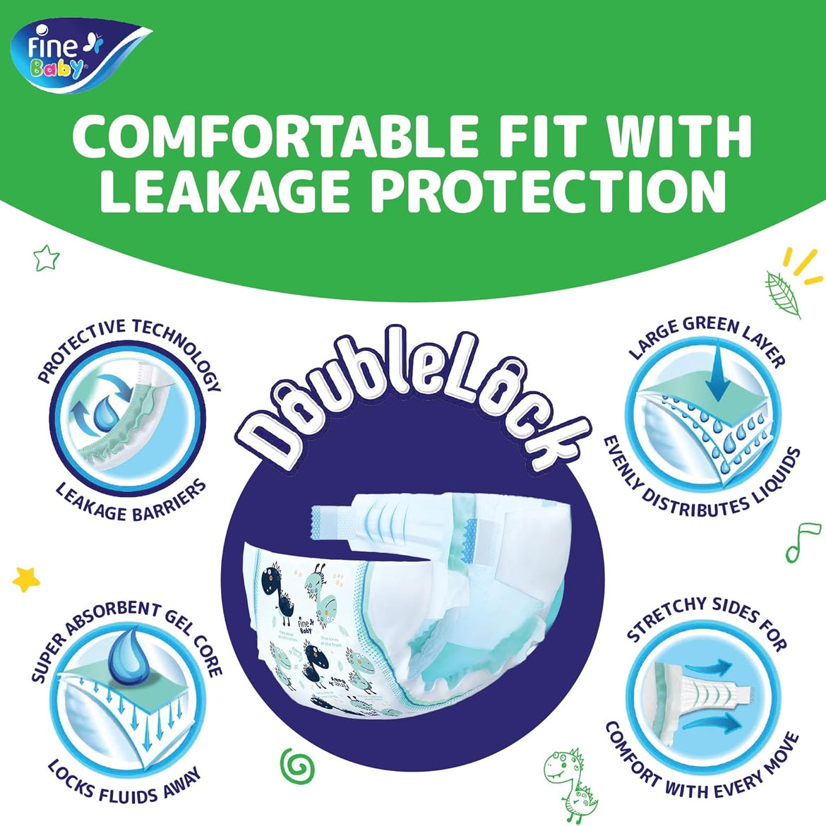 Fine Baby Double Lock, Size 6, Extra Large, 16+ kg, Giant Saver Box, 72 Diapers