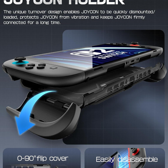 Mumba Dockable for Nintendo Switch 2 Case with Flip Stand, [Titan] Ergonomic Switch 2 Grip Protective Cover Holds 5 Game Cards & 2 TF Cards TPU Accessories and Quick-Release Joy-Con Design (Black)