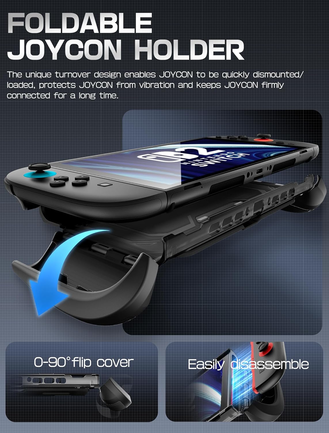 Mumba Dockable for Nintendo Switch 2 Case with Flip Stand, [Titan] Ergonomic Switch 2 Grip Protective Cover Holds 5 Game Cards & 2 TF Cards TPU Accessories and Quick-Release Joy-Con Design (Black)