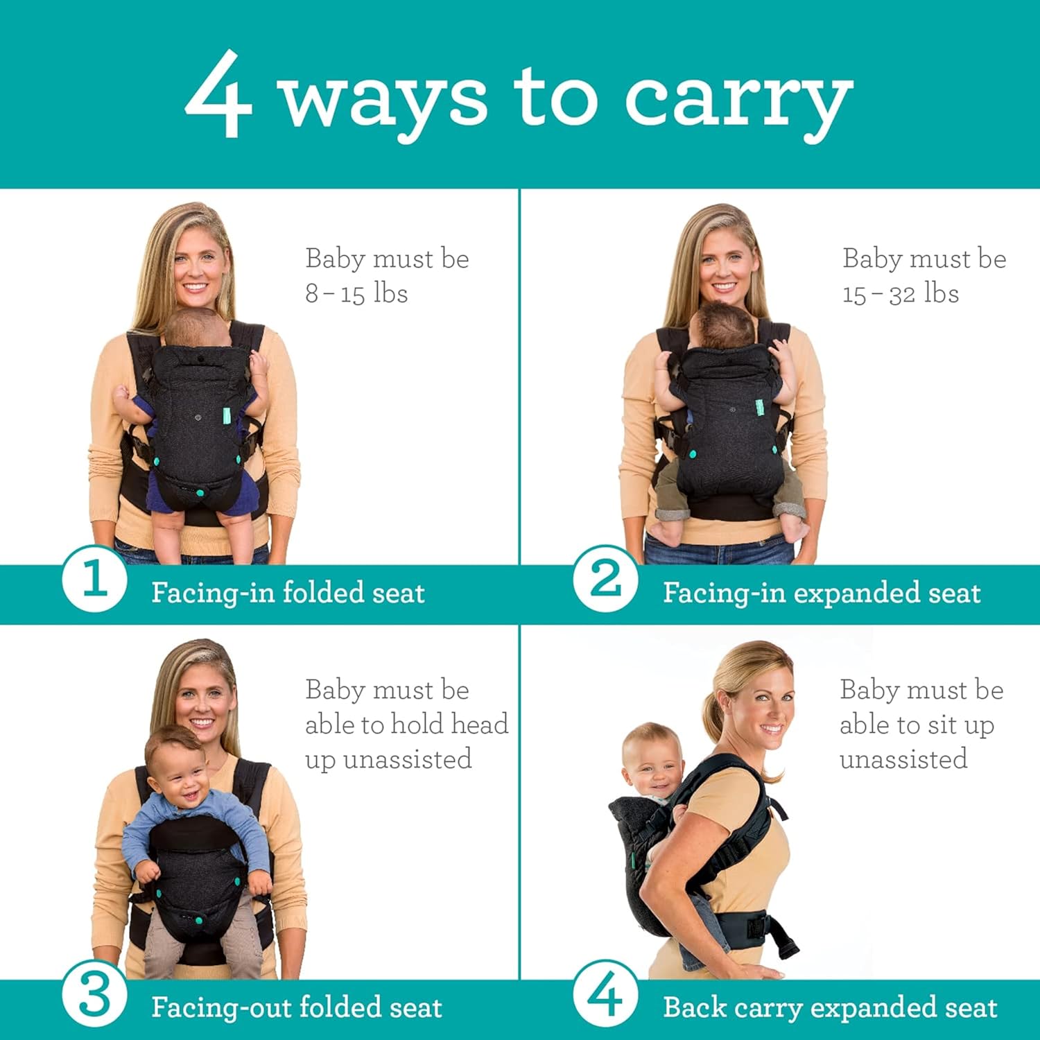 Infantino Flip 4-in-1 Carrier - Ergonomic, Convertible, face-in and face-Out, Front and Back Carry for Newborns and Older Babies 8-32 lbs