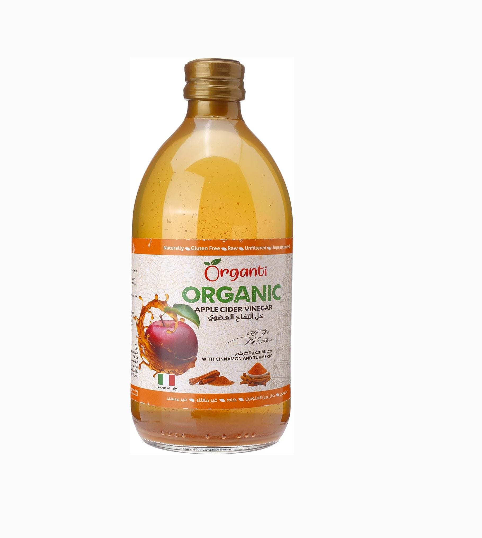 Organti Organic Apple, Cinnamon And Turmeric Vinegar, 500 Ml - Pack Of 1