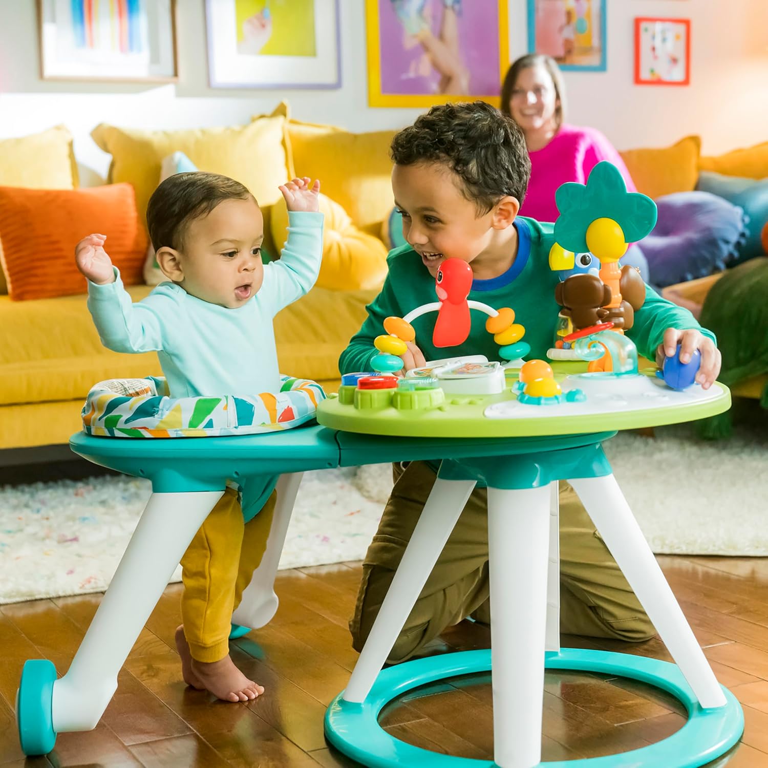 Bright Starts Around We Go 2-in-1 Walk-Around Activity Center and Table, Tropic Cool