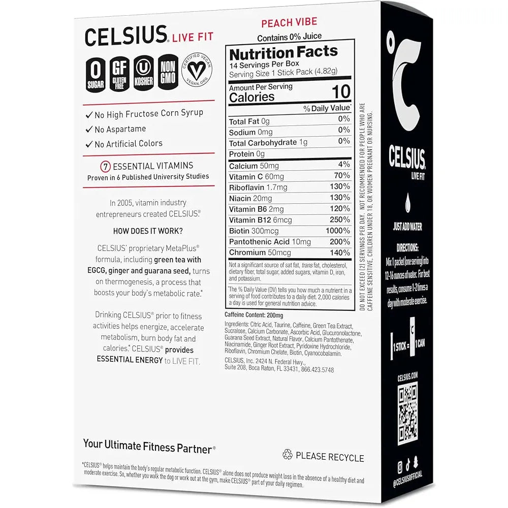 CELSIUS® On-the-Go Powder Sticks Peach Vibe, Essential Energy 2.6 Oz