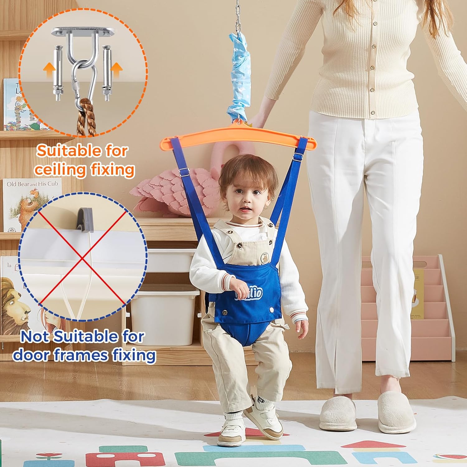 FUNLIO Baby Jumper with a Ceiling Hook for 6-24 Months, Baby Door Jumper for Indoor/Outdoor Play