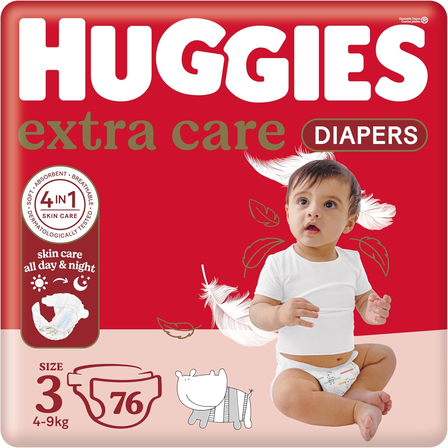 Huggies Extra Care, Size 3, 4-9 kg, Jumbo Pack, 76 Diapers