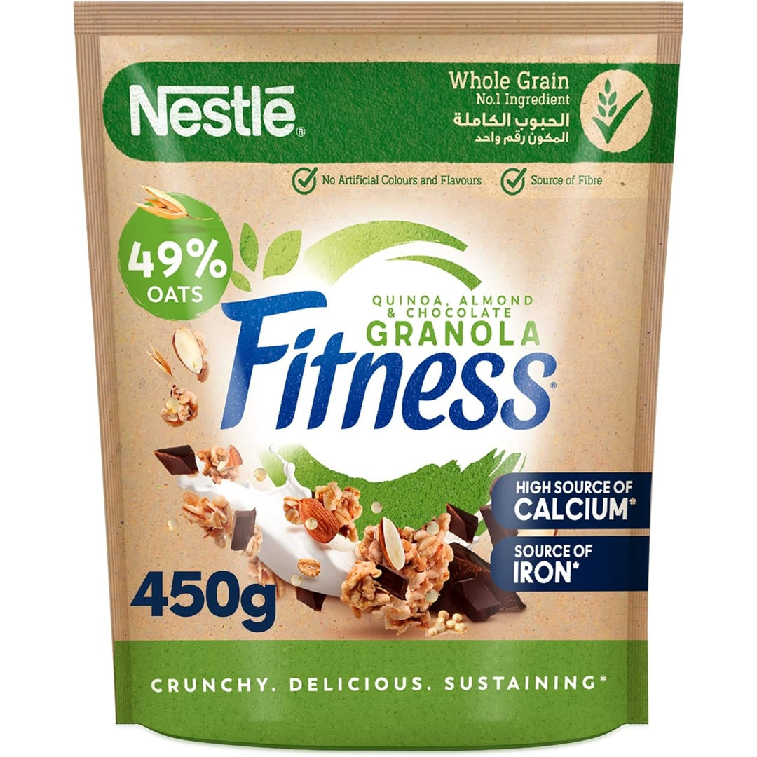 Nestle Fitness Granola With Quinoa Almonds & Chocolate Breakfast Cereal, Made with Whole Grain, 450g
