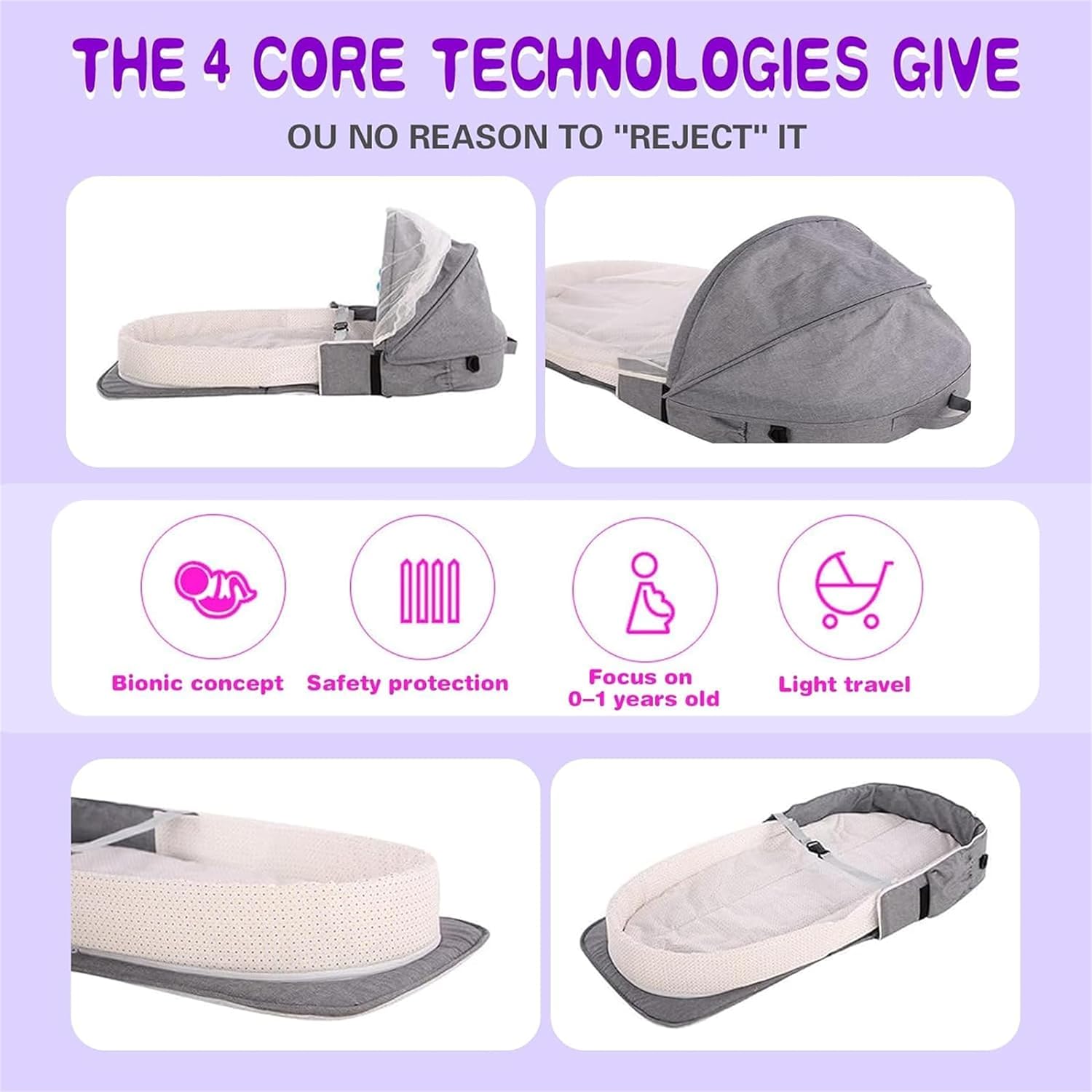 Baby Travel Cot with Mosquito Net and Awning