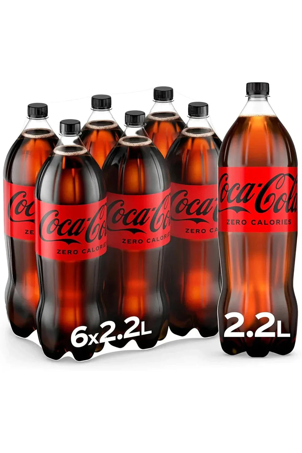Coca-Cola Zero Calories, Carbonated Soft Drink, PET 2.2L, pack of 6