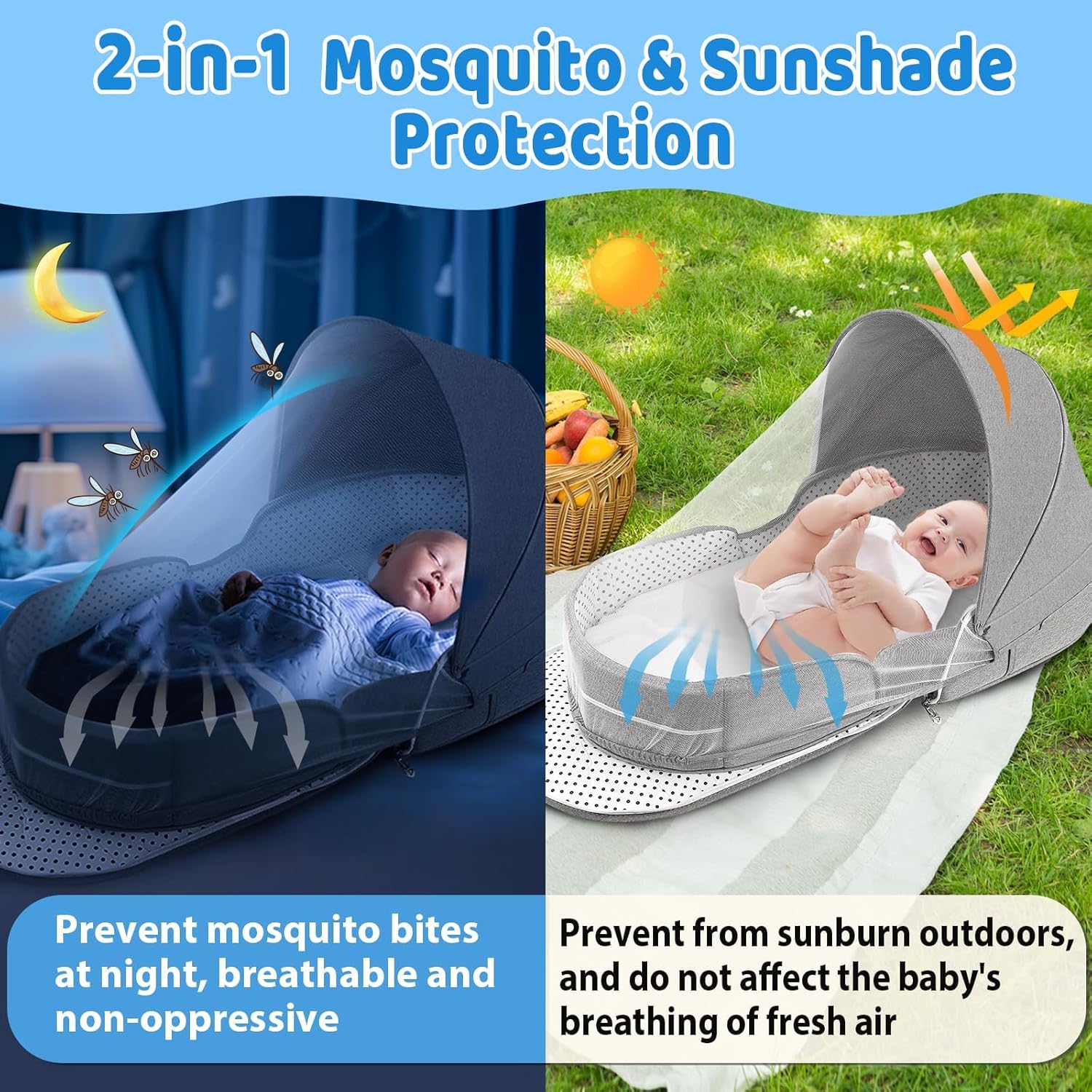 Baby Travel Cot with Mosquito Net and Awning
