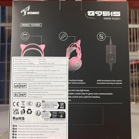 SOMIC G951s Pink Stereo Gaming Headset with Mic for PS4,Xbox,PC,Mobile Phone,3.5mm Noise Reduction Cat Ear Headphones Lightweight Over Ear Headphones for Girls