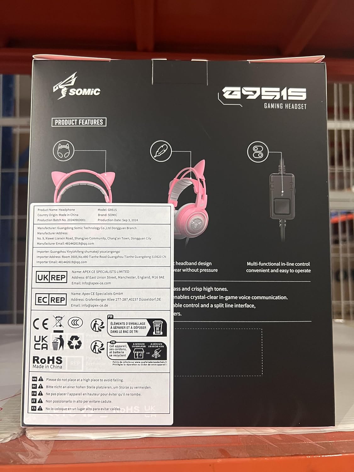 SOMIC G951s Pink Stereo Gaming Headset with Mic for PS4,Xbox,PC,Mobile Phone,3.5mm Noise Reduction Cat Ear Headphones Lightweight Over Ear Headphones for Girls