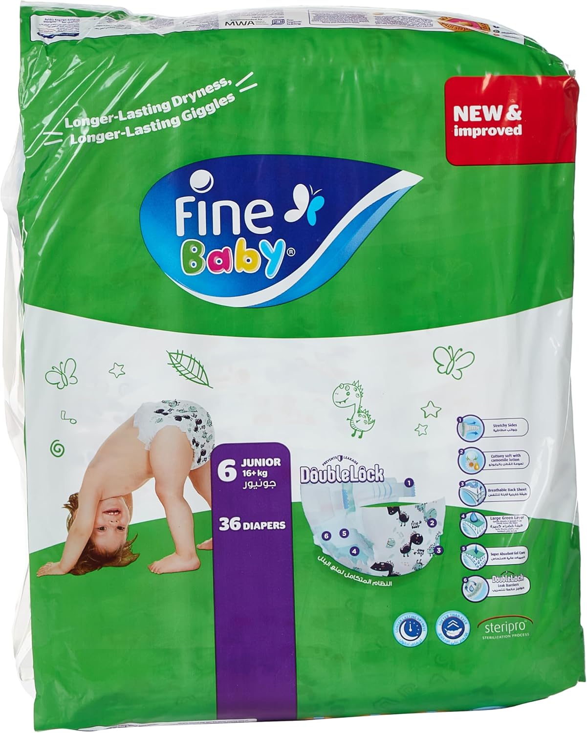 Fine Baby Double Lock, Size 6, Extra Large, 16+ kg, Giant Saver Box, 72 Diapers