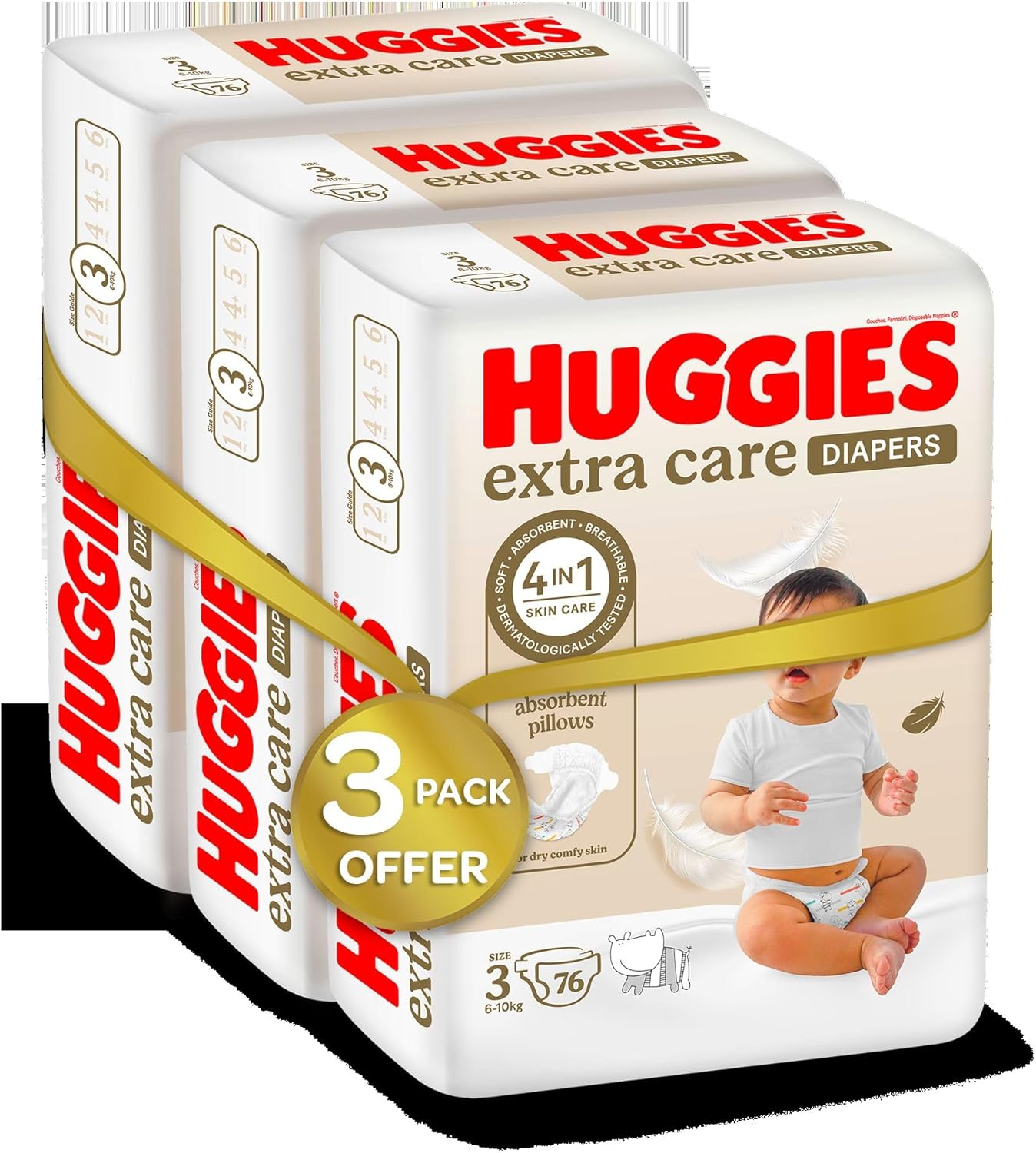 Huggies Extra Care, Size 3, 4-9 kg, Jumbo Pack, 76 Diapers