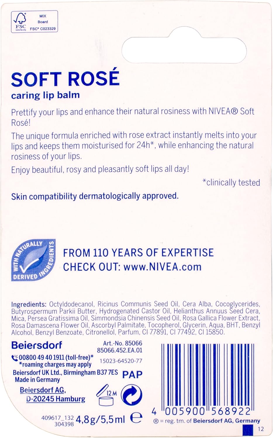 Nivea Soft Rose Lip Balm, 5 g