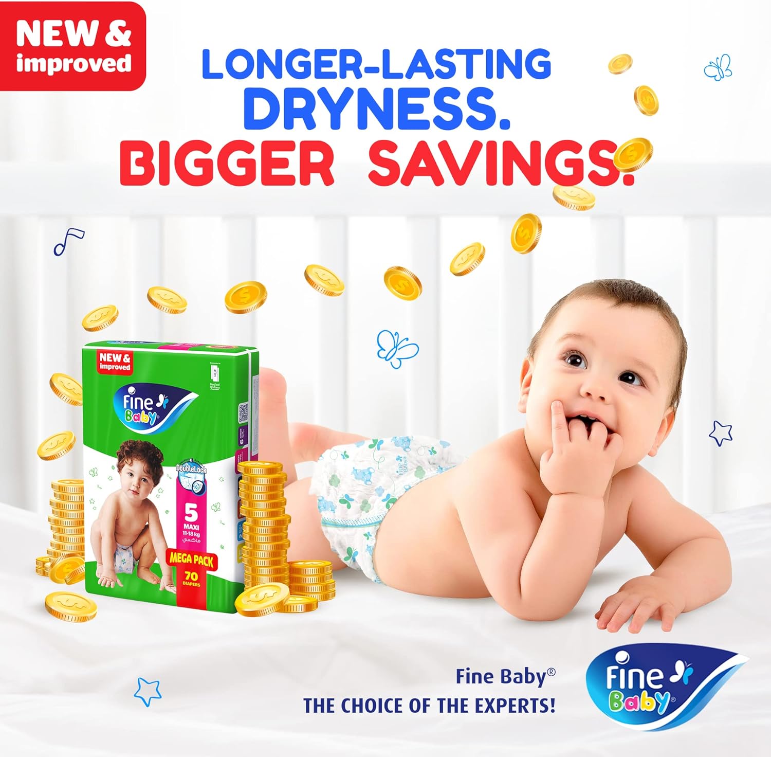 Fine Baby Double Lock, Size 6, Extra Large, 16+ kg, Giant Saver Box, 72 Diapers