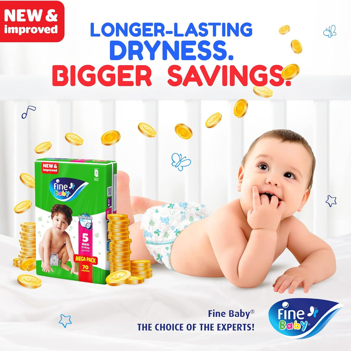Fine Baby Double Lock, Size 6, Extra Large, 16+ kg, Giant Saver Box, 72 Diapers