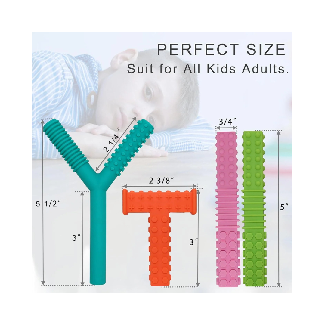 Jheppbay Sensory Chew Toys for Autistic Children, 4 Pack Silicone Chew Tube Teething Sticks Toys for Autism