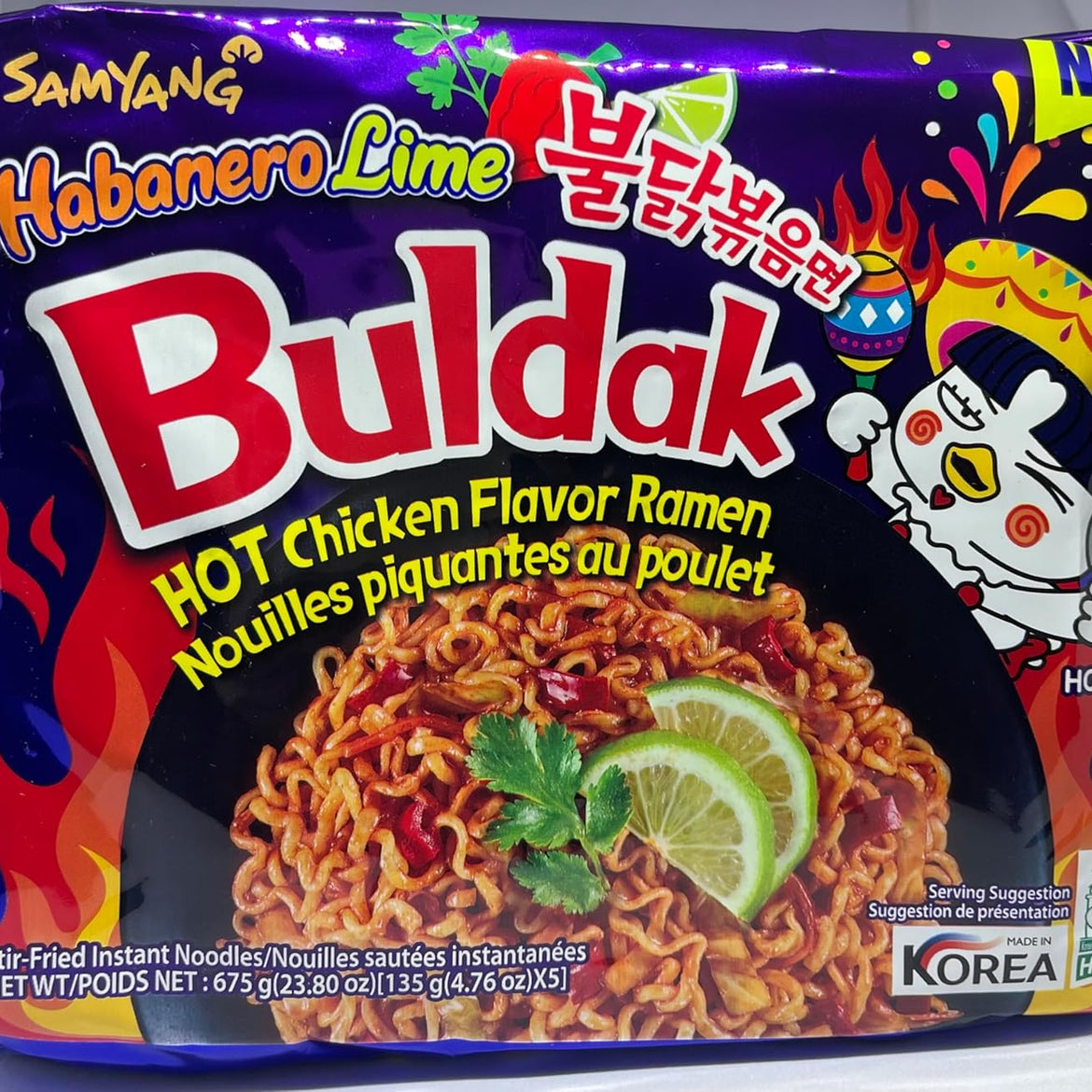 SAMYANG Buldak Artificial Spicy Chicken Flavor Ramen Habanero Lime Instant Noodles 135 g, 5-Pack