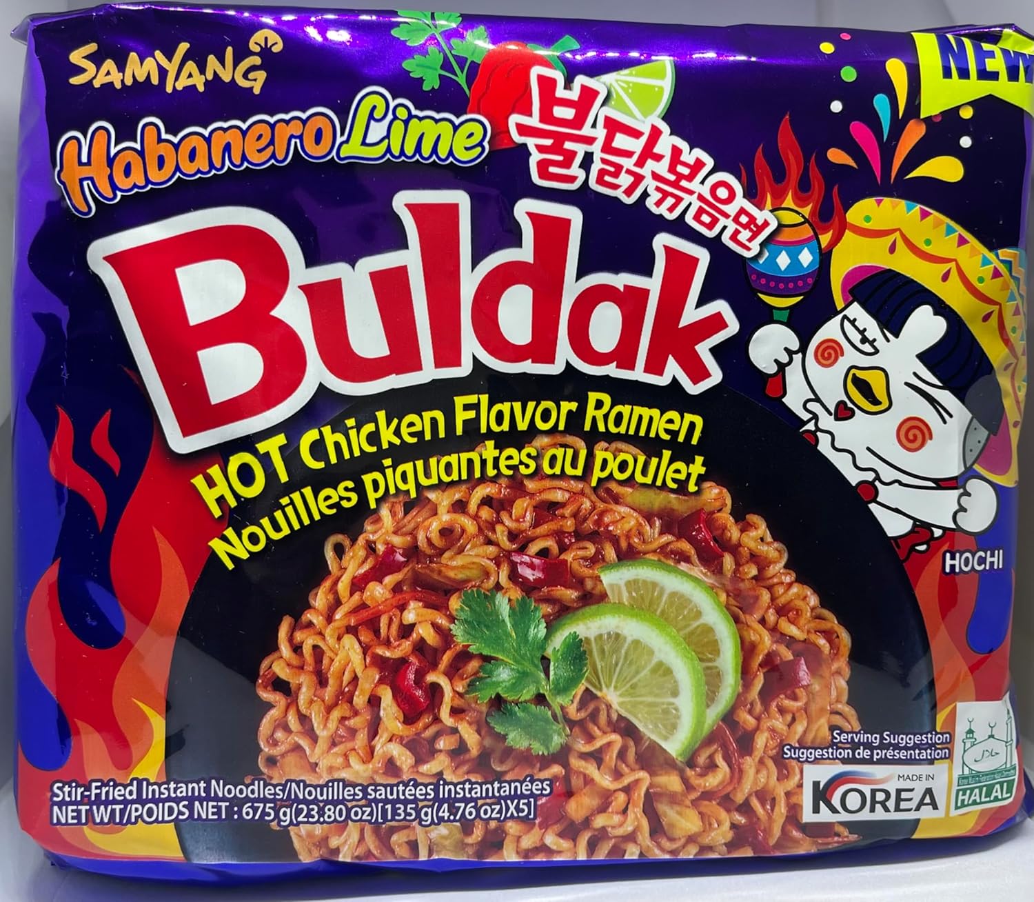 SAMYANG Buldak Artificial Spicy Chicken Flavor Ramen Habanero Lime Instant Noodles 135 g, 5-Pack