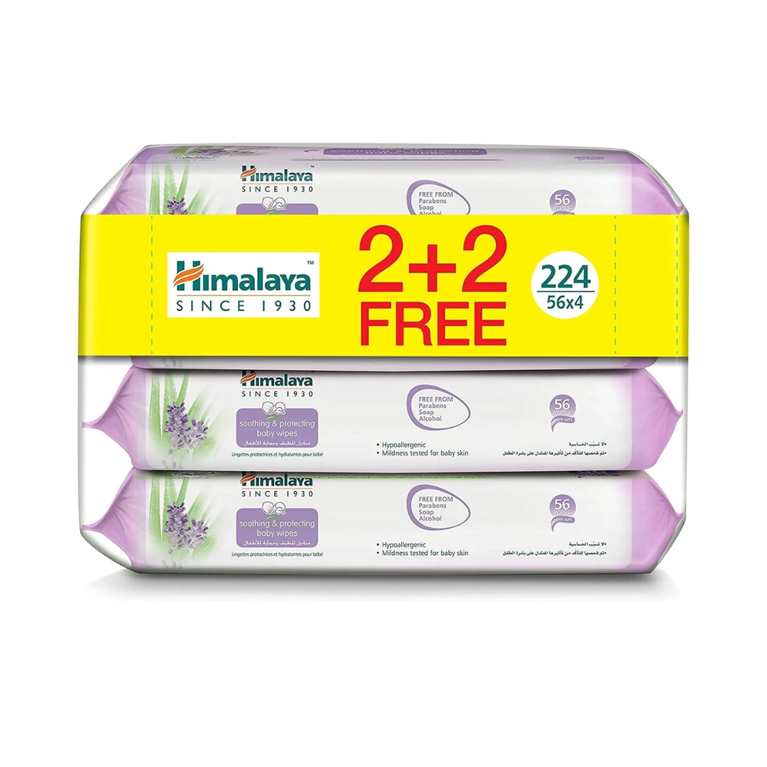 Himalaya Soothing & Protecting Baby Wipes Alcohol & Paraben Free 4 Packs - 224 Wipes