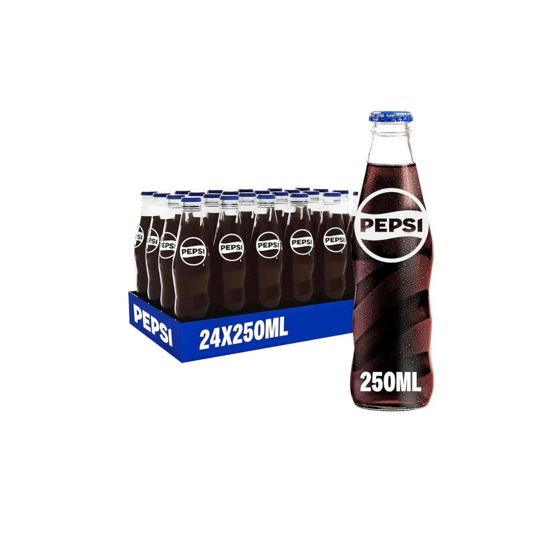 Pepsi Carbonated Soft Drink, Glass Bottle, 24 x 250 ml