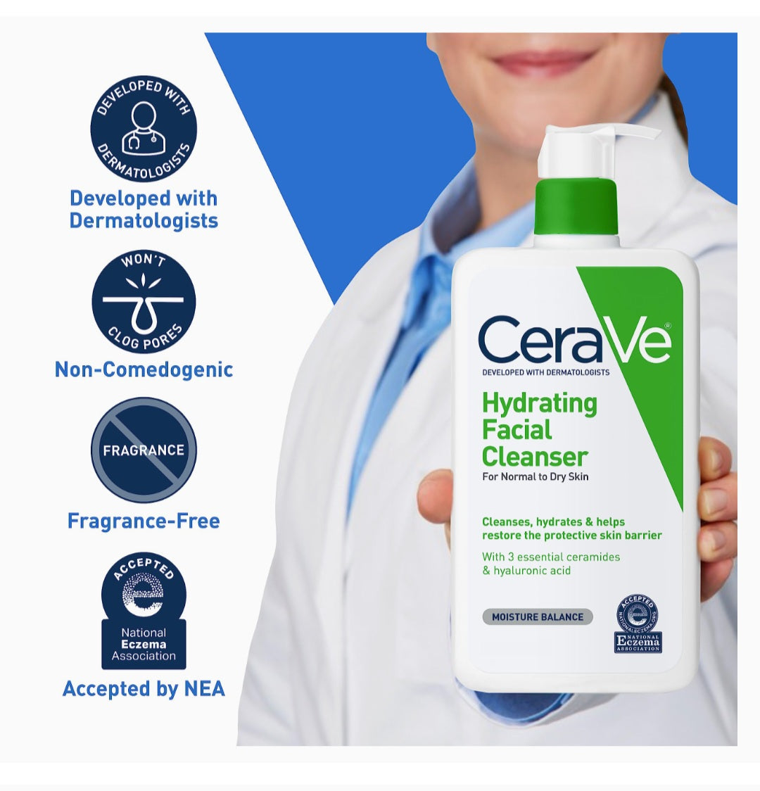 Hydrating Facial Cleanser  Moisturizing Face Wash For Dry Skin Hyaluronic Acid + Ceramides + Glycerin Hydrating Cleanser For Normal To Dry Skin