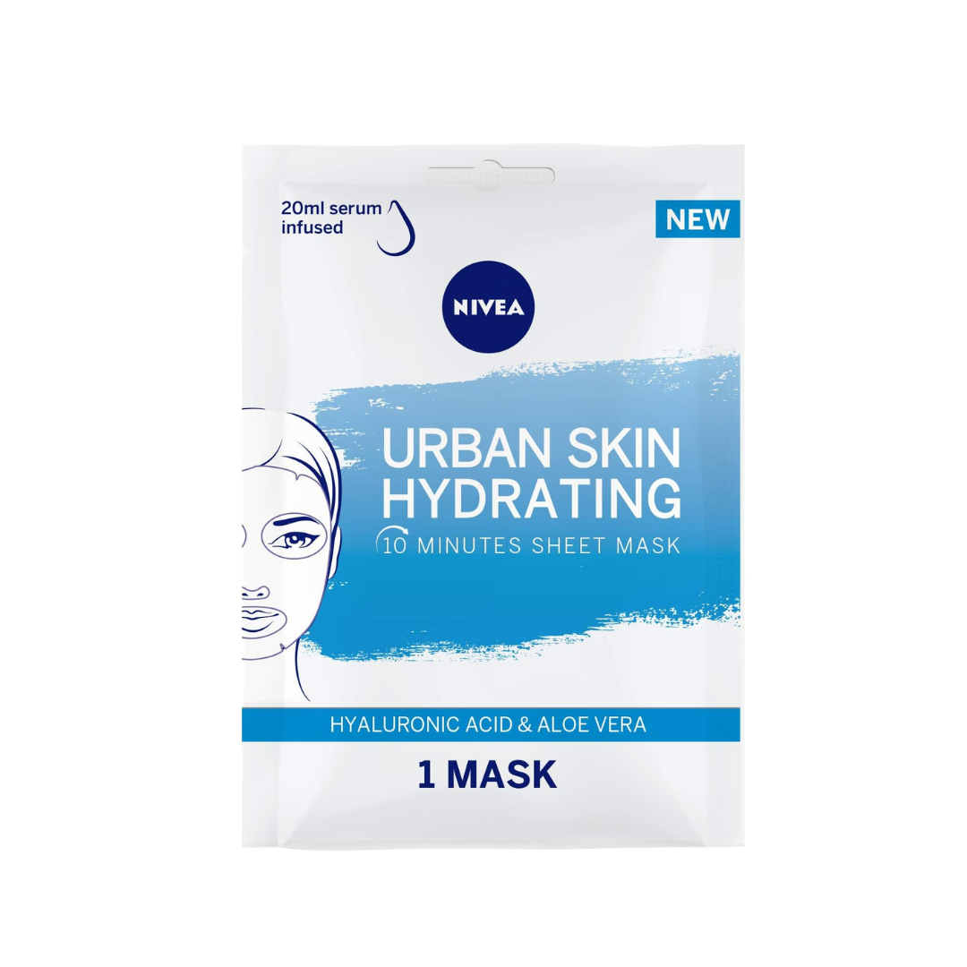 NIVEA Face Sheet Mask Hydrating, Urban Skin with Hyaluronic Acid & Aloe Vera, 1 Mask