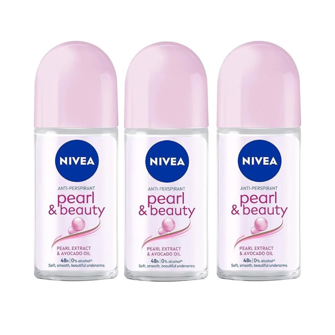 Nivea Antiperspirant Roll-on for Women, Pearl & Beauty Pearl Extracts, 3x50ml - Pearl & Beauty