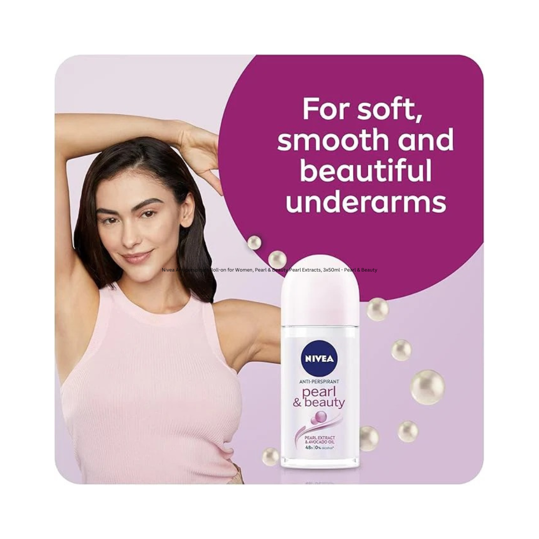 Nivea Antiperspirant Roll-on for Women, Pearl & Beauty Pearl Extracts, 3x50ml - Pearl & Beauty