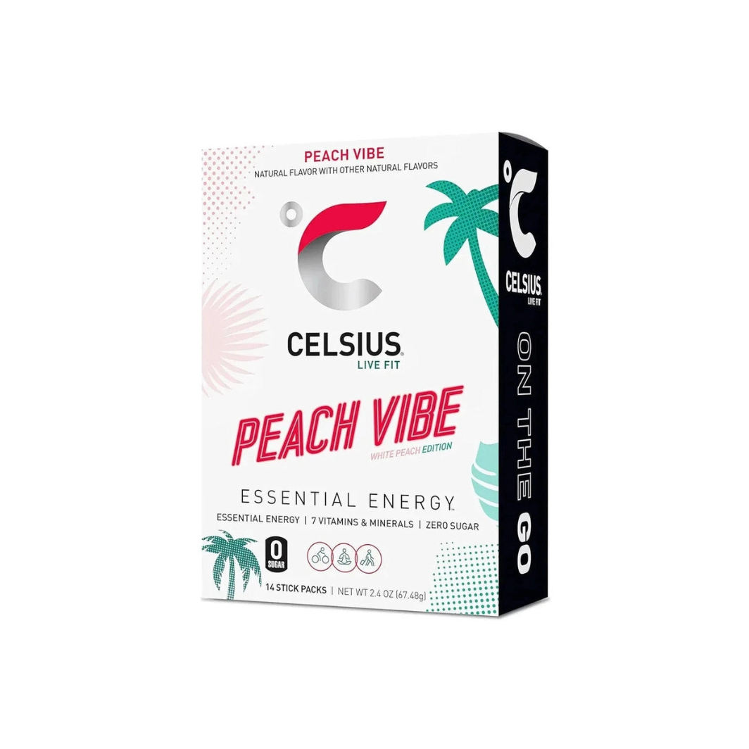 CELSIUS On-the-Go Powder Sticks Peach Vibe, Essential Energy 2.6 Oz