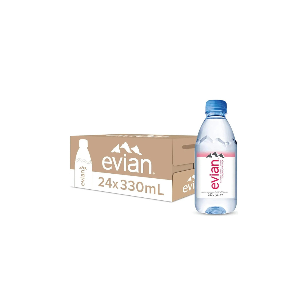 Evian Mineral Water, Naturally Filtered Drinking Water, 330ml Bottled Water Crafted by Nature, Case of 24 x 330ml evian Water Bottles