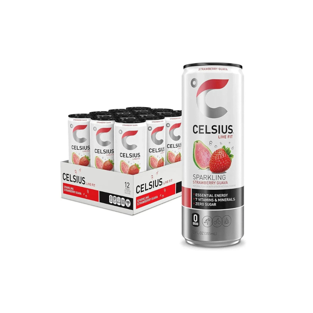 CELSIUS Sparkling Strawberry Guava Fitness Drink, Zero Sugar, 12oz. Slim Can