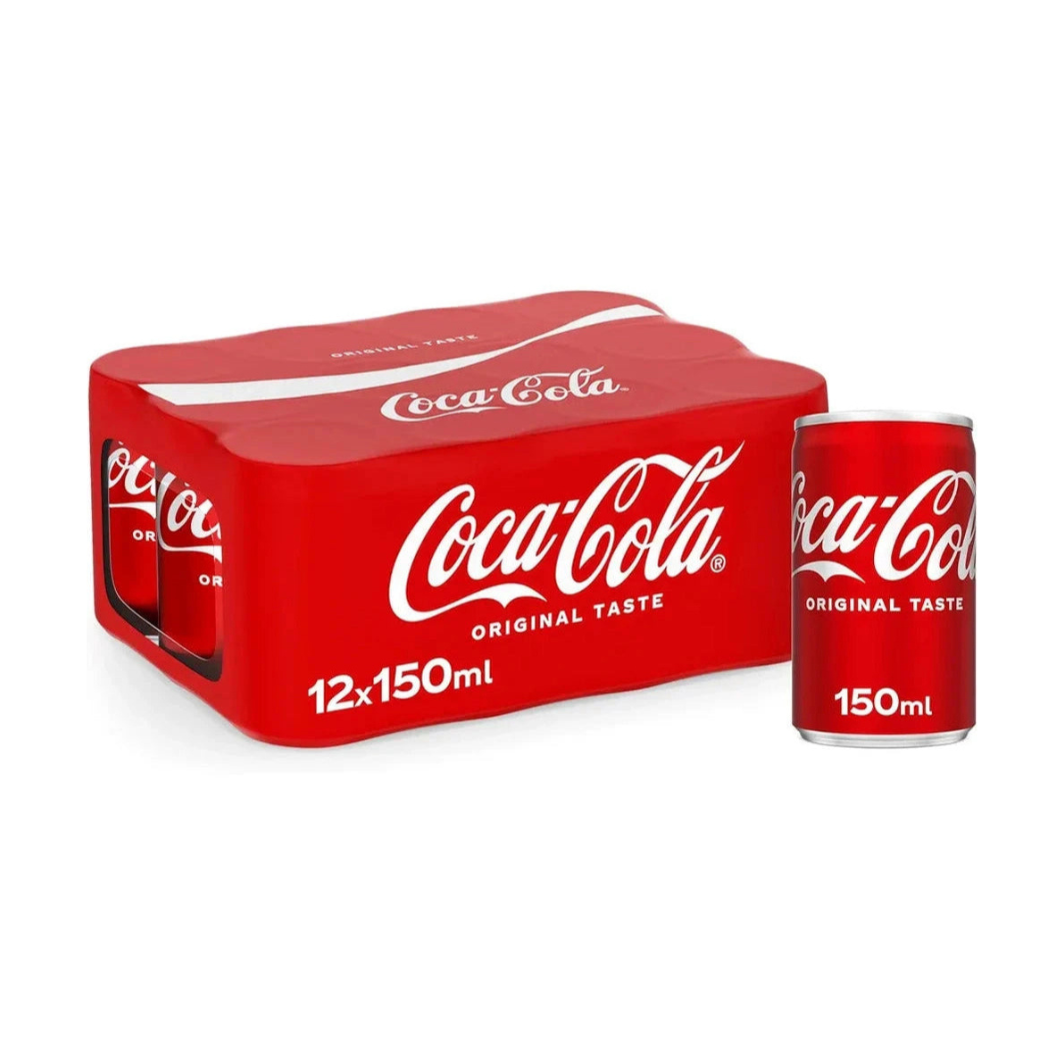 Coca cola Original Taste, Carbonated Soft Drink, Can 150ml, pack of 12