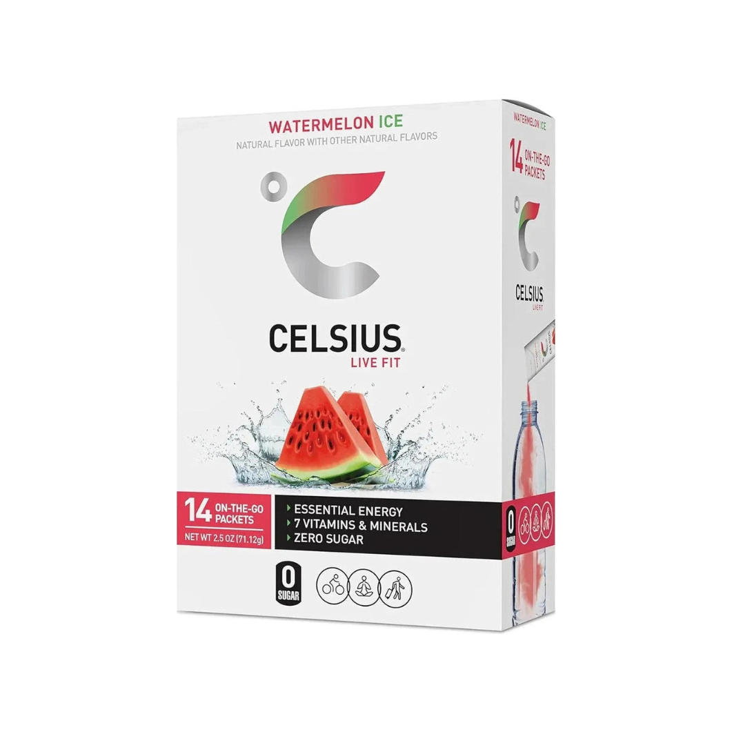 CELSIUS On-the-Go Powder Sticks Watermelon Ice, Essential Energy 2.5 Oz
