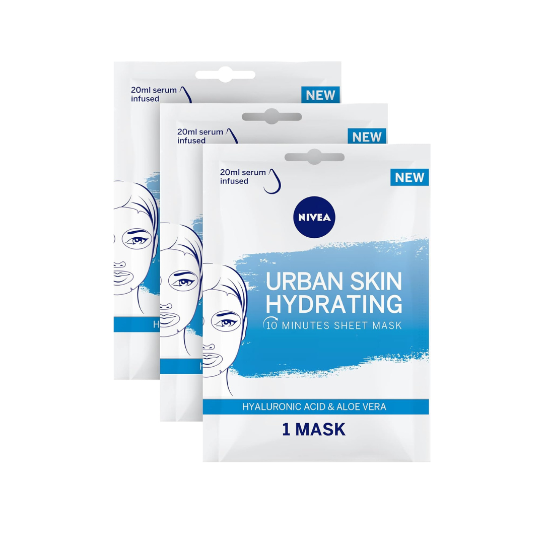 NIVEA Face Sheet Mask Hydrating, Urban Skin with Hyaluronic Acid & Aloe Vera, 1 Mask