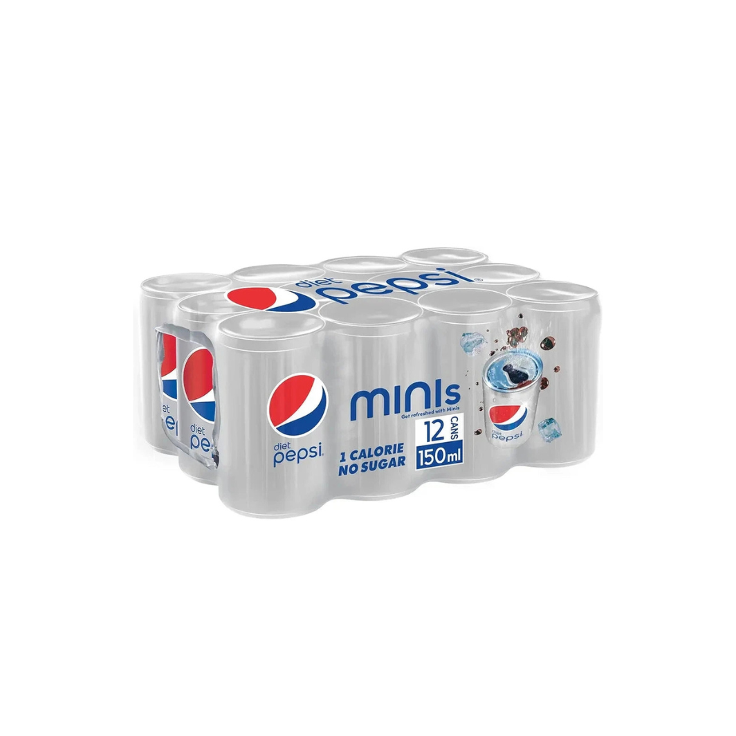 Diet Pepsi Mini Can Soft Drink, 12 X 150 Ml