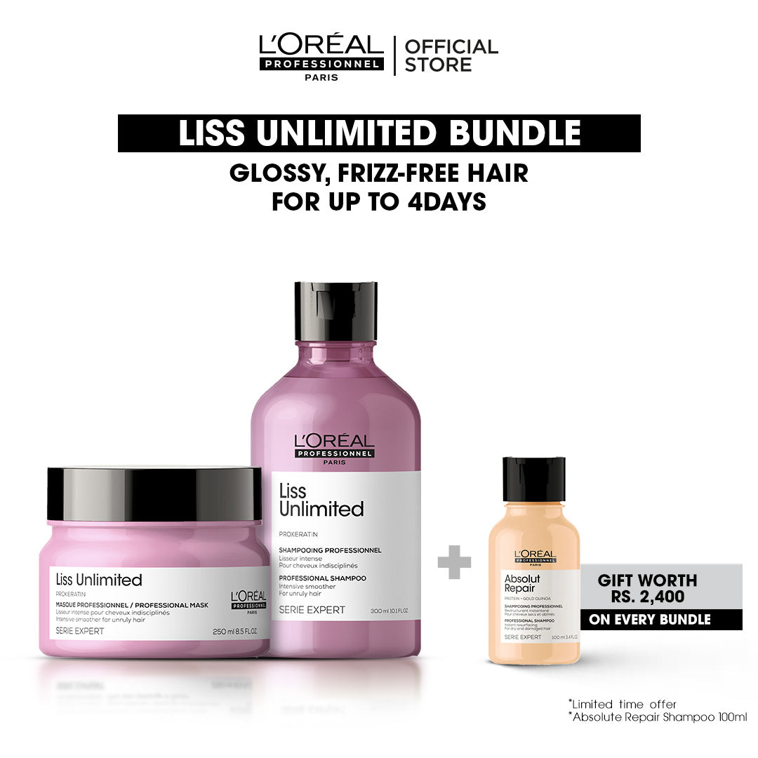 L'Oréal Professionnel Liss Unlimited Bundle Deal get a Free Absolute Repair Shampoo 100ml